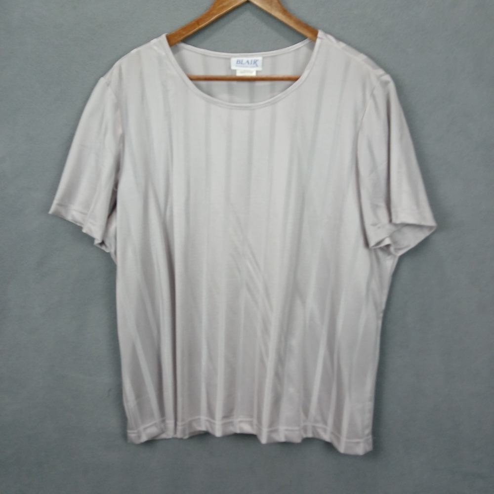 Vintage‎ Blair T Shirt Women XL Light Gray Striped Round Neck Everyday Wear
